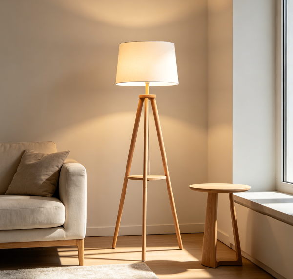 Minimalist Wooden Tripod Floor Standing Lamp