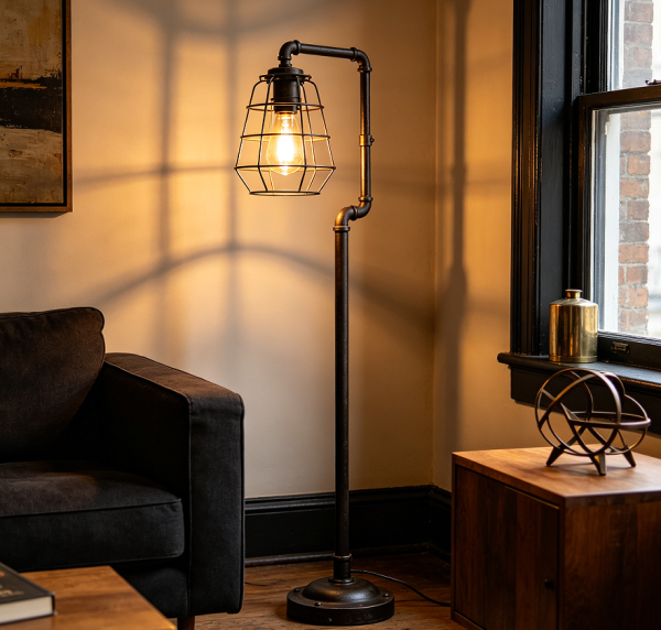 Industrial Style Metal Cage Floor Lamp Unit