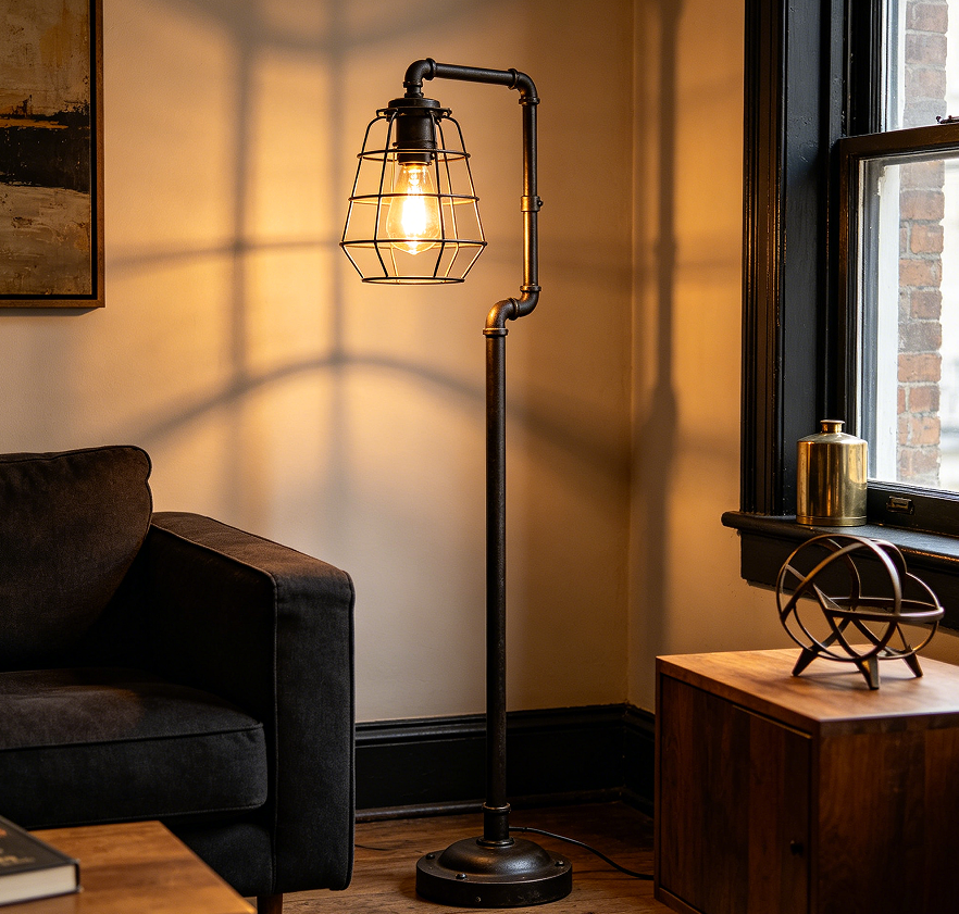 Industrial Style Metal Cage Floor Lamp Unit