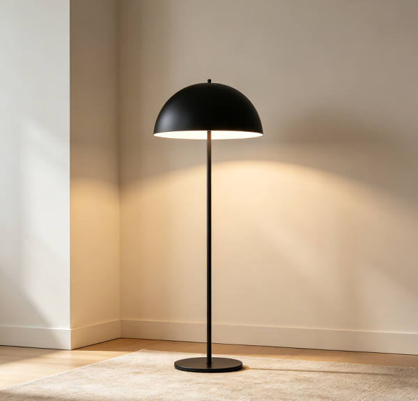Minimal Black Metal Dome Floor Lamp Fixture