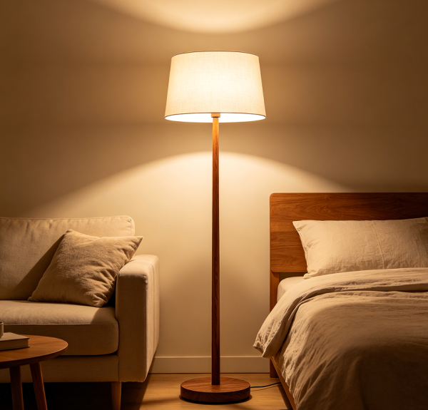 Wooden Base Fabric Shade Floor Lamp Stand